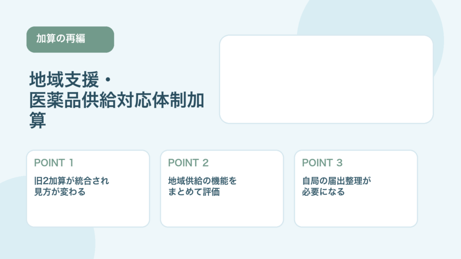 【2026年版】地域支援・医薬品供給対応体制加算とは？旧加算との違いを整理