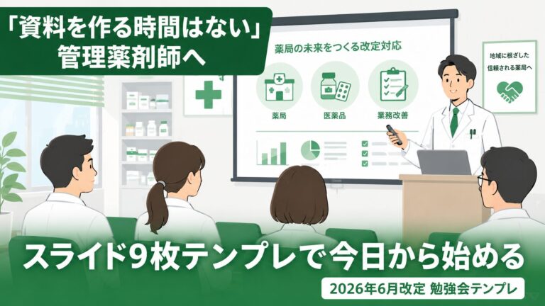 【2026年6月改定】薬局内勉強会の資料・スライド構成テンプレ｜管理薬剤師が今すぐ使える説明フローと配布資料サンプル
