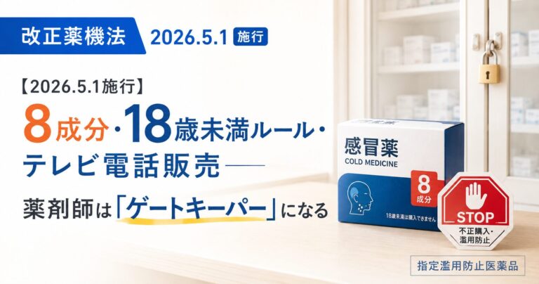 【2026年5月1日施行】指定濫用防止医薬品の販売新ルール｜8成分・18歳未満規制・テレビ電話販売を薬剤師実務で完全ガイド