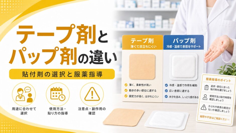 テープ剤とパップ剤の違い｜貼付剤の選択と服薬指導