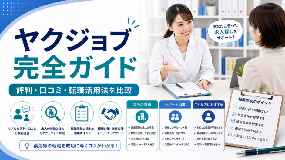ヤクジョブ 完全ガイド｜評判・口コミ・転職活用法を比較