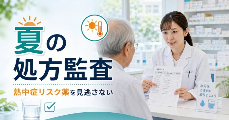 【薬剤師向け】夏に注意したい薬と熱中症リスク｜利尿薬・SGLT2・抗コリン薬の処方監査チェック