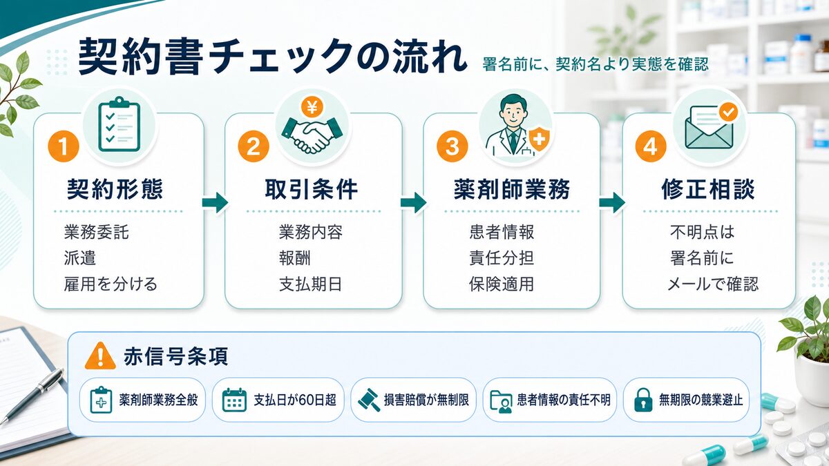 フリーランス薬剤師が契約書を確認する流れ