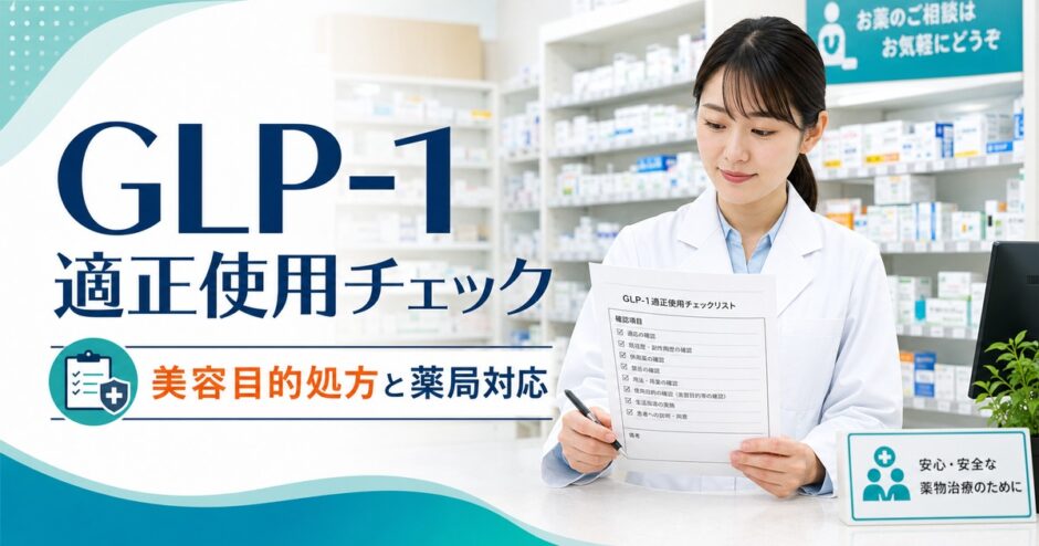 GLP-1適正使用チェック。美容目的処方と薬局対応を整理する薬剤師向け記事のアイキャッチ画像
