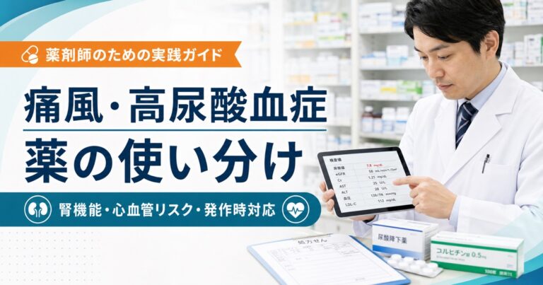 痛風・高尿酸血症治療薬の使い分け｜尿酸降下薬5剤と発作時対応を薬剤師向けに整理