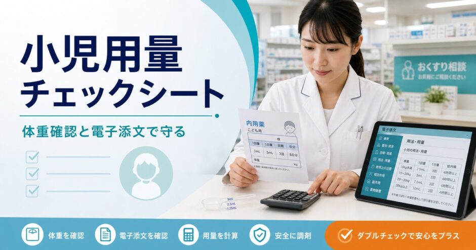 薬剤師が小児処方の体重確認と電子添文確認をしている記事のアイキャッチ