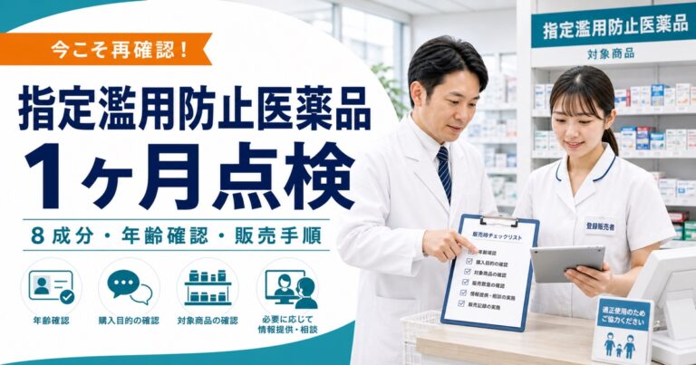 指定濫用防止医薬品の1ヶ月点検｜8成分・年齢確認・販売手順を薬局で見直すチェックリスト