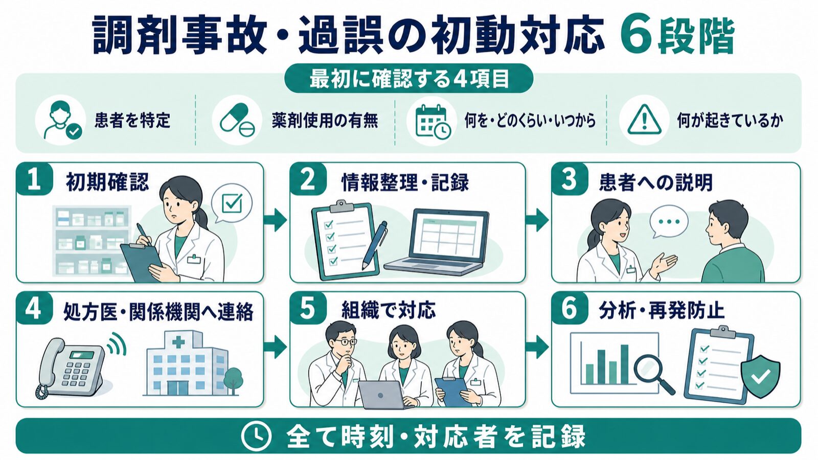 調剤事故・過誤の初動対応6段階と最初に確認する4項目