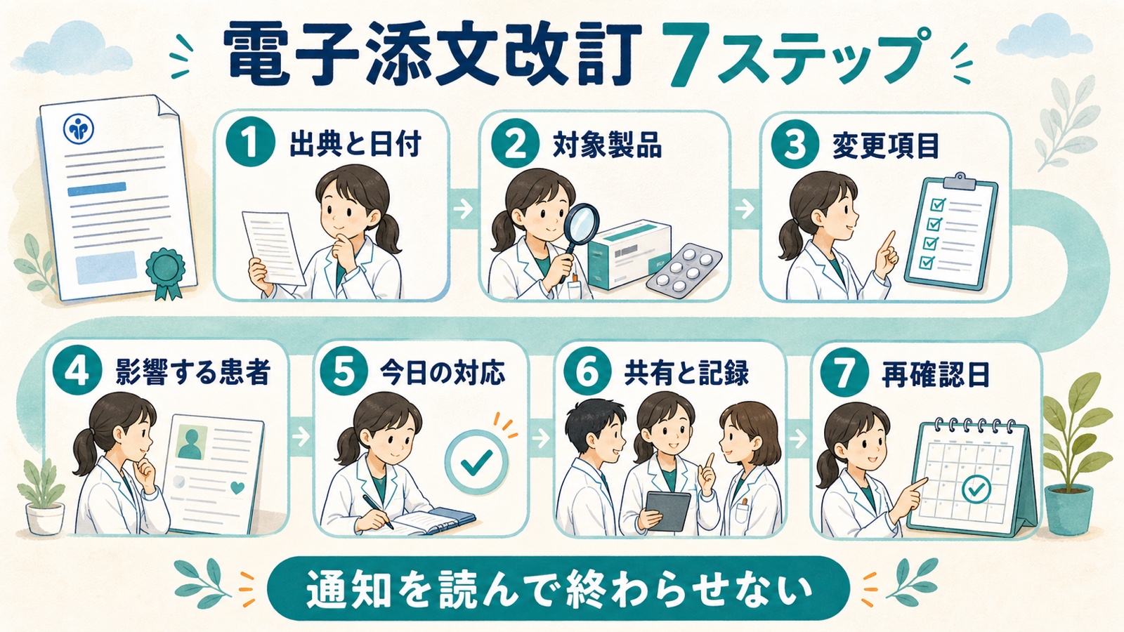電子添文改訂を出典確認から再確認日まで整理する7ステップ