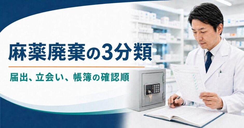 薬剤師が麻薬廃棄の届出、立会い、帳簿を確認する記事のアイキャッチ