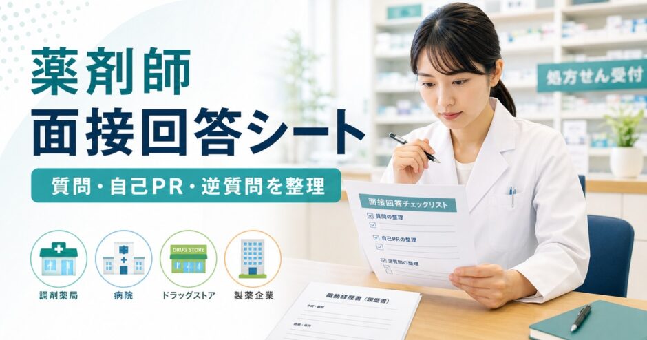 薬剤師が面接回答シートを確認しているアイキャッチ