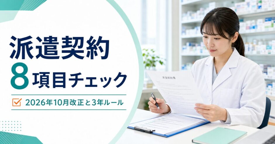 派遣薬剤師が契約前に確認する8項目を示す記事のアイキャッチ