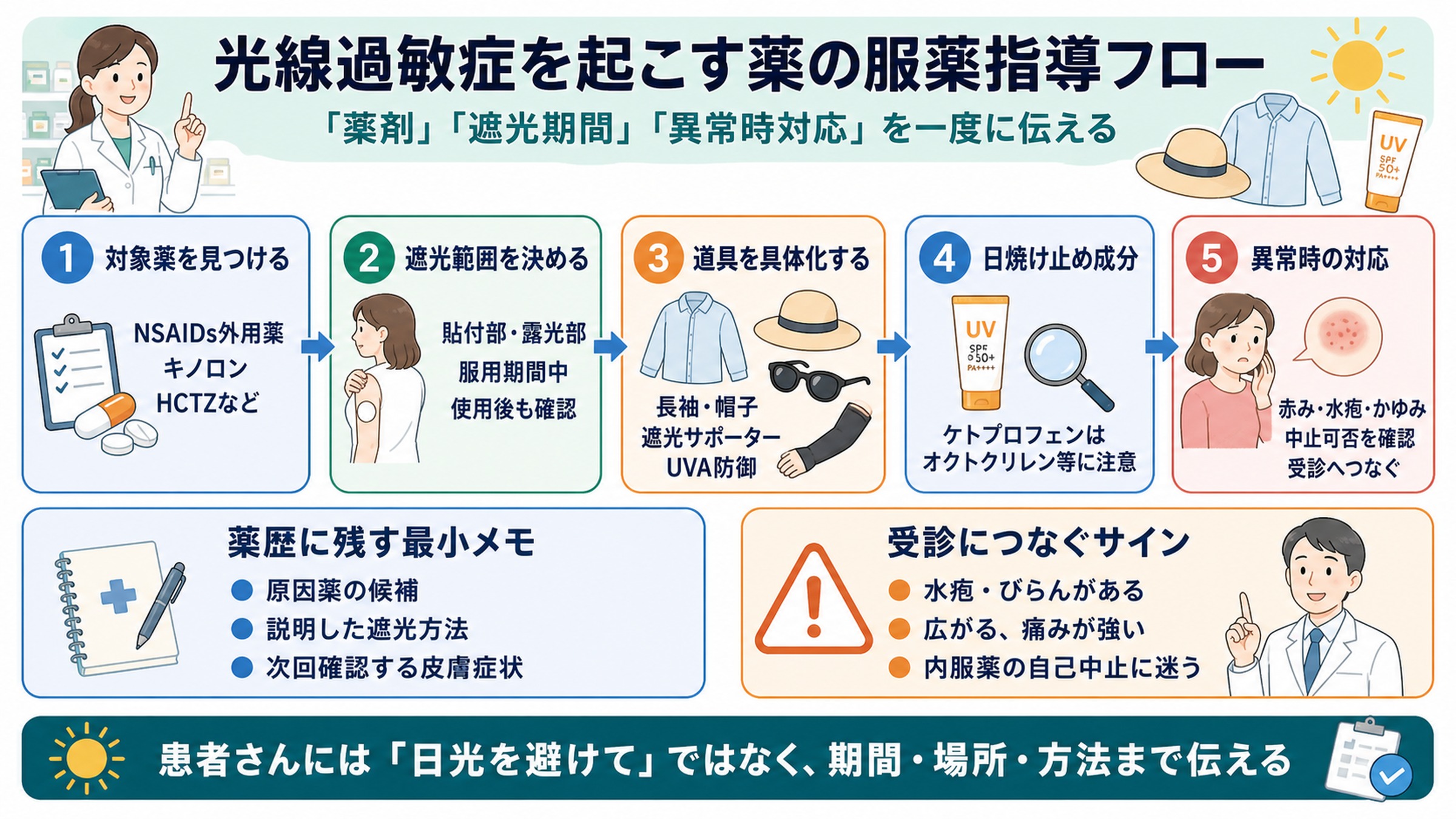 光線過敏症を起こす薬剤の服薬指導フロー