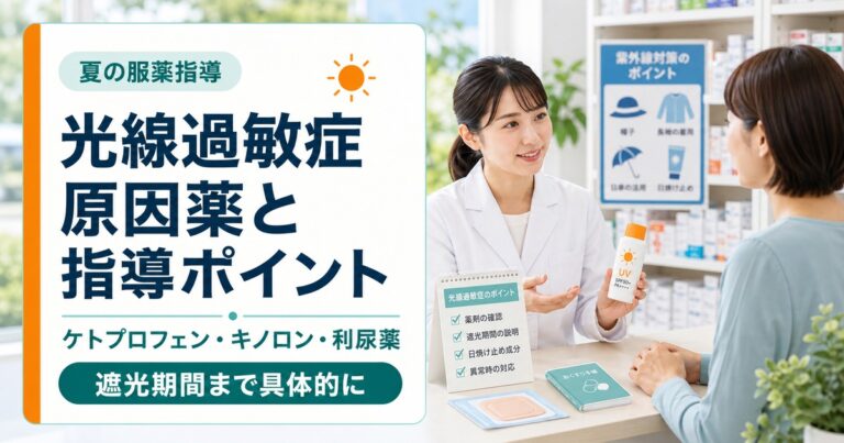 光線過敏症を起こしやすい薬剤一覧と服薬指導｜ケトプロフェン・キノロン・利尿薬の夏対策