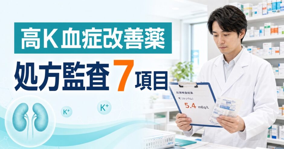 高カリウム血症改善薬の処方監査7項目を示す薬剤師向けアイキャッチ