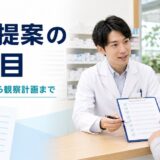 薬剤師が高齢患者と減薬提案前の8項目を確認する様子