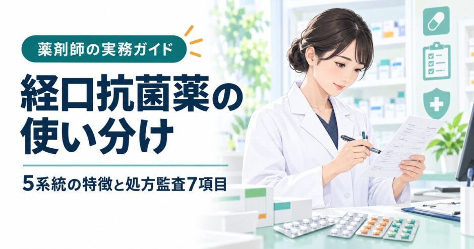 経口抗菌薬の使い分け。5系統の特徴と処方監査7項目。