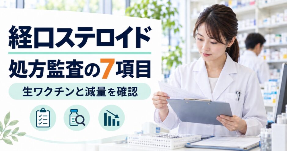 経口ステロイドの処方監査7項目。生ワクチンと減量を確認