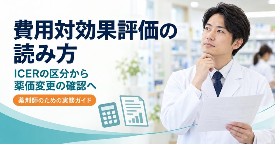 費用対効果評価の読み方。ICERの区分から薬価変更の確認へ。薬剤師のための実務ガイド